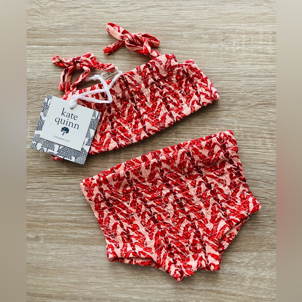 ✨Kate Quinn | 2-Piece Smocked Sunsuit | Red Vine Stripe | 0-3m | NWT✨